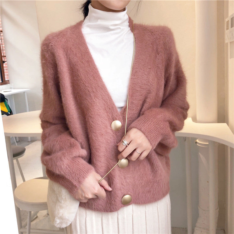 Elegant Mohair V-Neck Short Cardigan