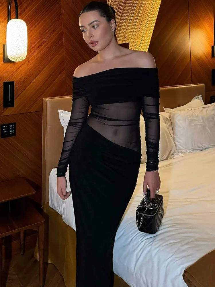 One Shoulder Mesh Dress
