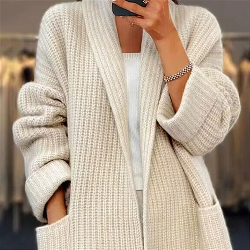 Thick V-Neck Knit Open Cardigan