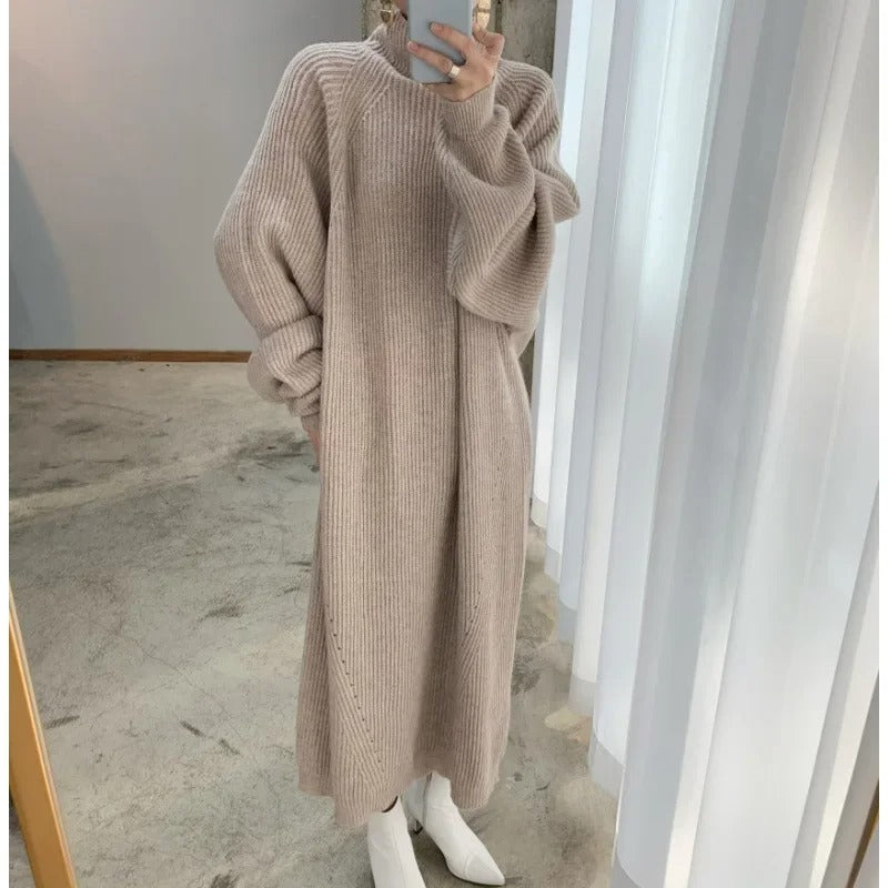 Korean Striped Knit Maxi Sweater Dress