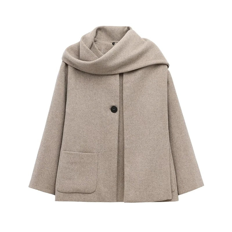 INS Scarf-Detail Round-Neck Winter Warm Coat