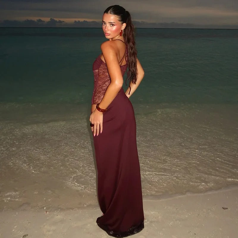 Lace Bloom Backless Maxi