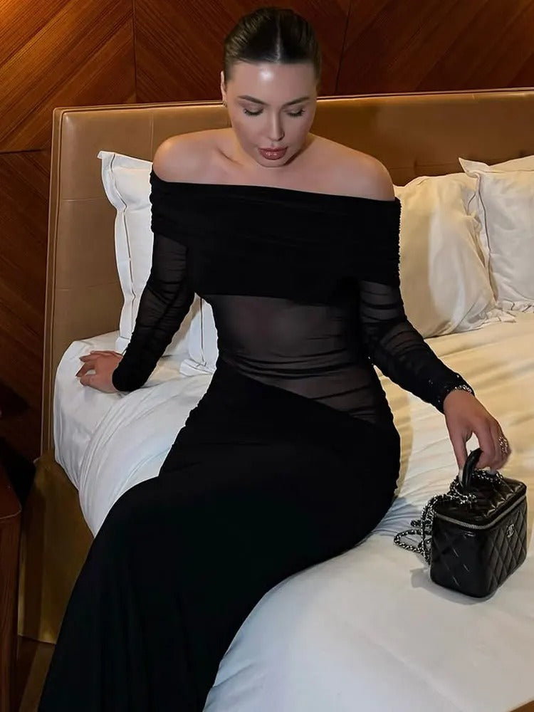 One Shoulder Mesh Dress