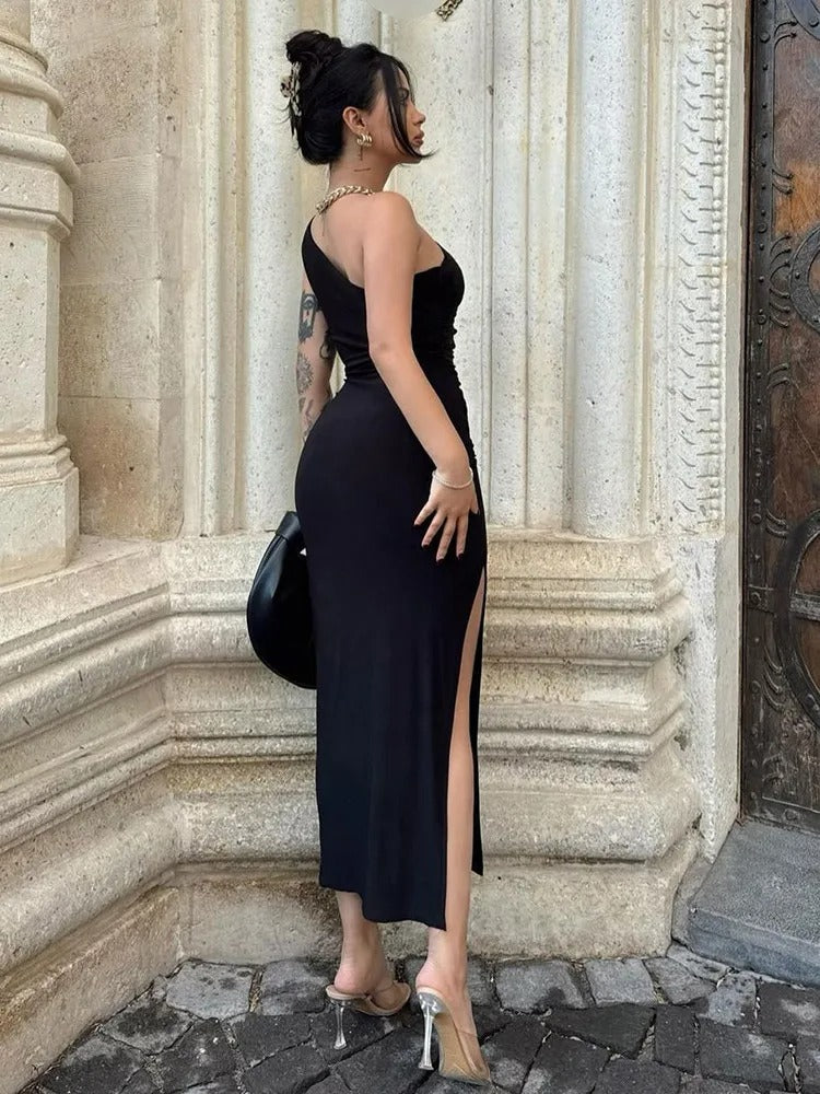 Sleek Black Backless Maxi Dress