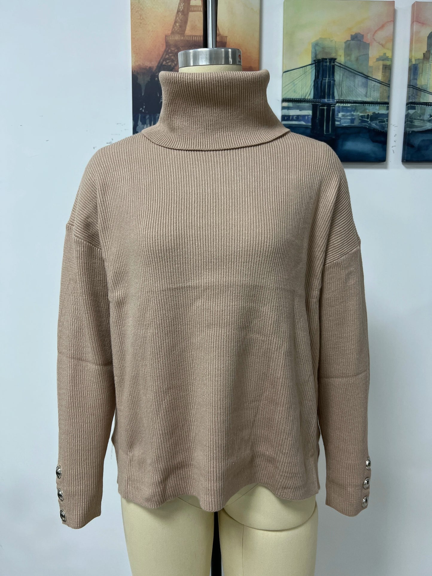 Elegant Turtleneck Button Knit Pullover