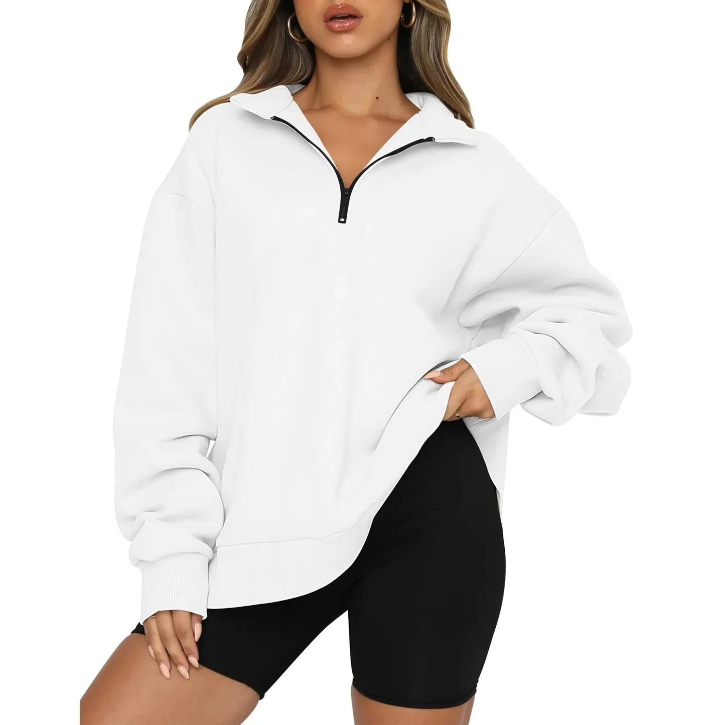 Loose Zip-Collar Hoodie Sweatshirt
