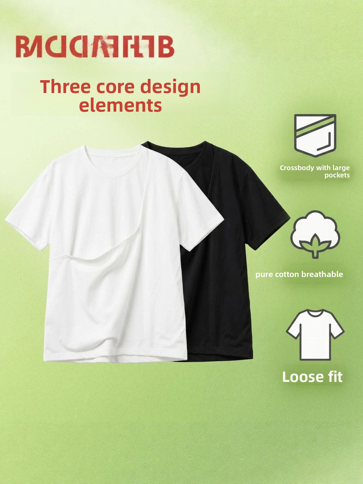 Crossbody T-Shirt with Large Pockets for Couples Cotton Polyester Blend