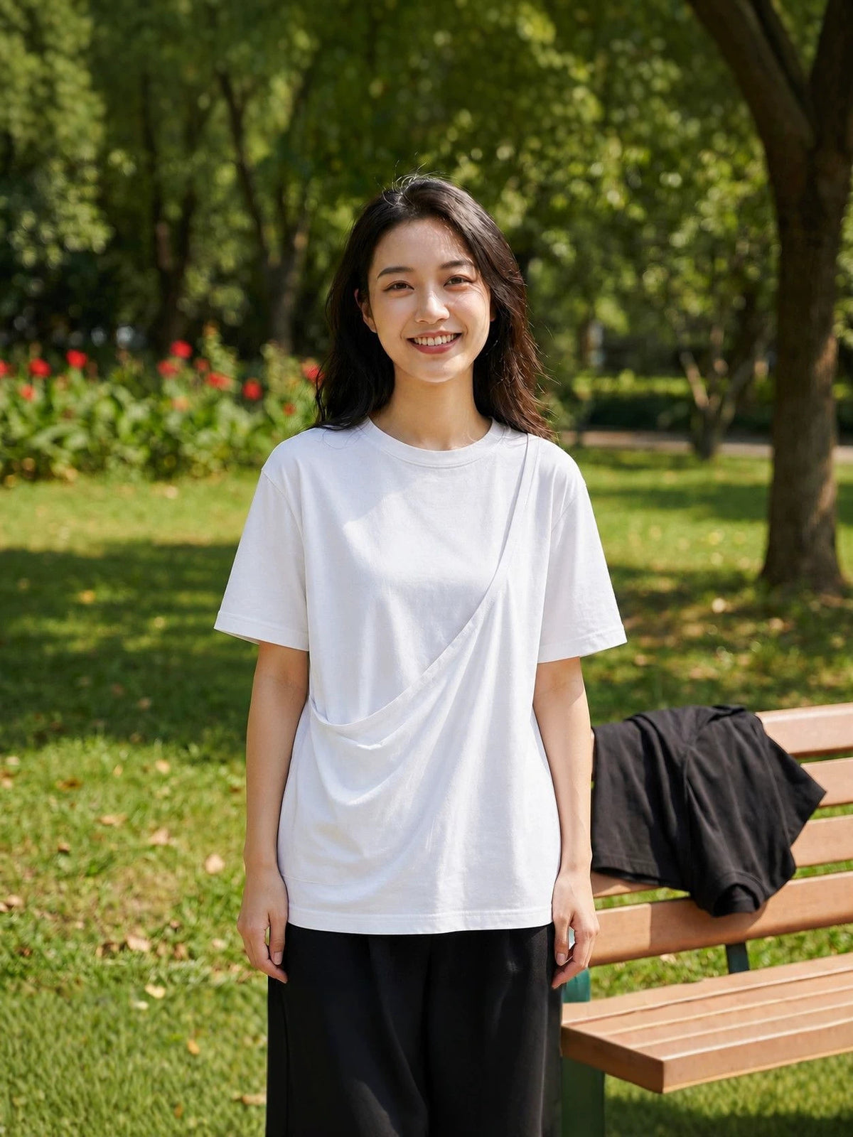 Crossbody T-Shirt with Large Pockets for Couples Cotton Polyester Blend