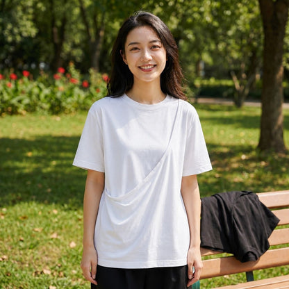 Crossbody T-Shirt with Large Pockets for Couples Cotton Polyester Blend