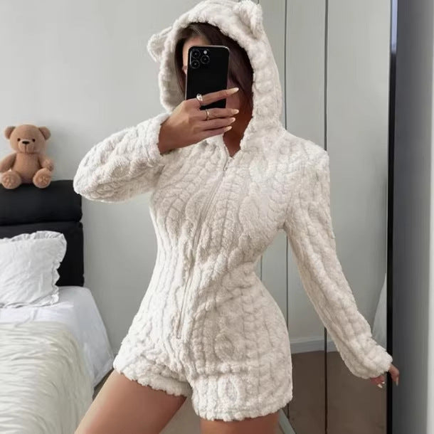 Women's plush hooded casual wear