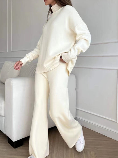 Cozy Turtleneck Knit Tracksuit Set — Sweater & Straight-Leg Pants