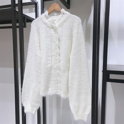 Lace Stitch Mohair Wool Knitted Cardigan