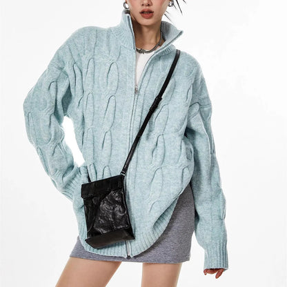 Retro Blue Knit Open Cardigan