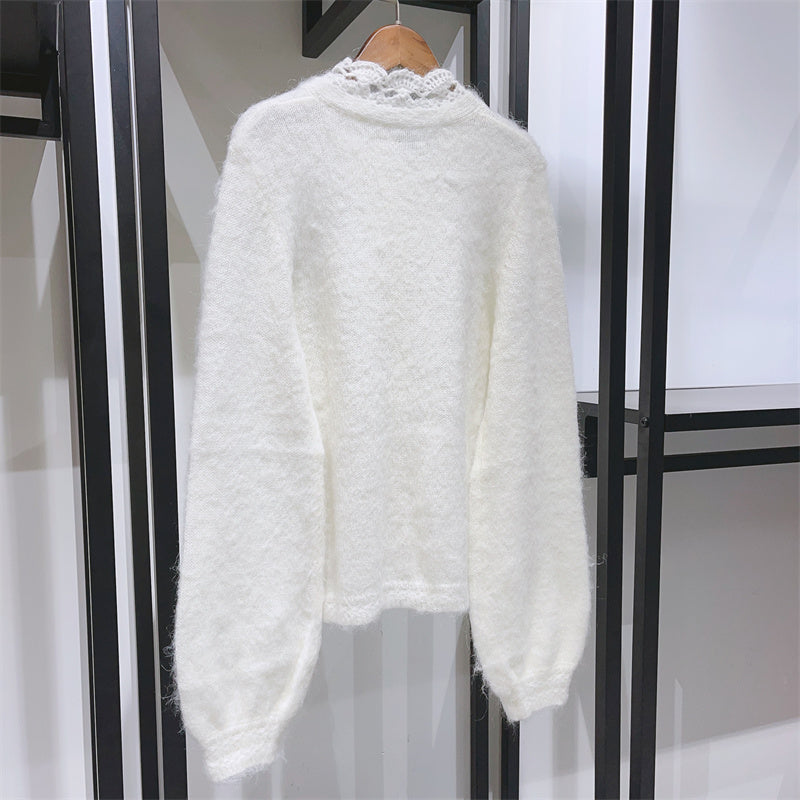 Lace Stitch Mohair Wool Knitted Cardigan