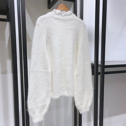 Lace Stitch Mohair Wool Knitted Cardigan