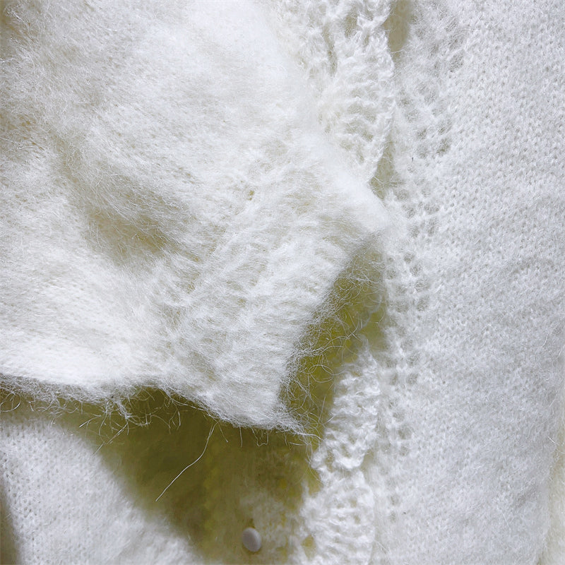 Lace Stitch Mohair Wool Knitted Cardigan