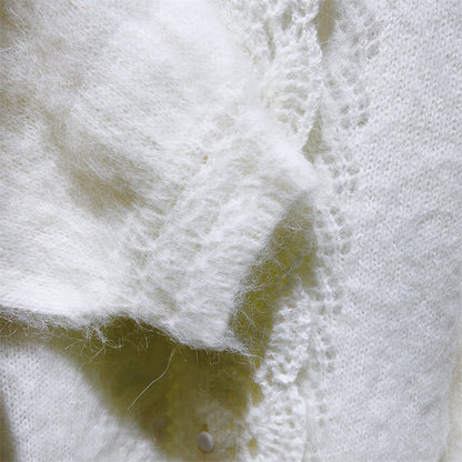 Lace Stitch Mohair Wool Knitted Cardigan
