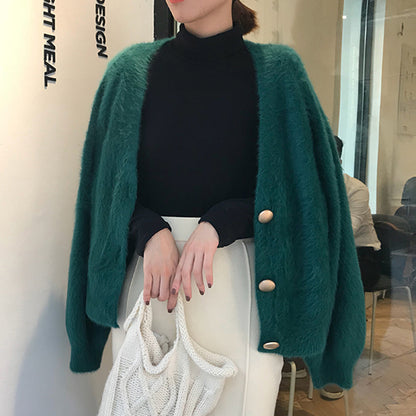 Elegant Mohair V-Neck Short Cardigan