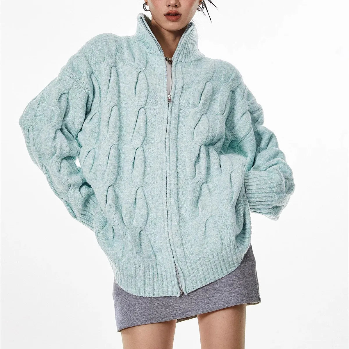 Retro Blue Knit Open Cardigan