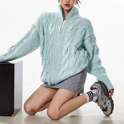 Retro Blue Knit Open Cardigan