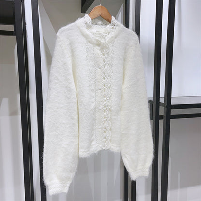 Lace Stitch Mohair Wool Knitted Cardigan