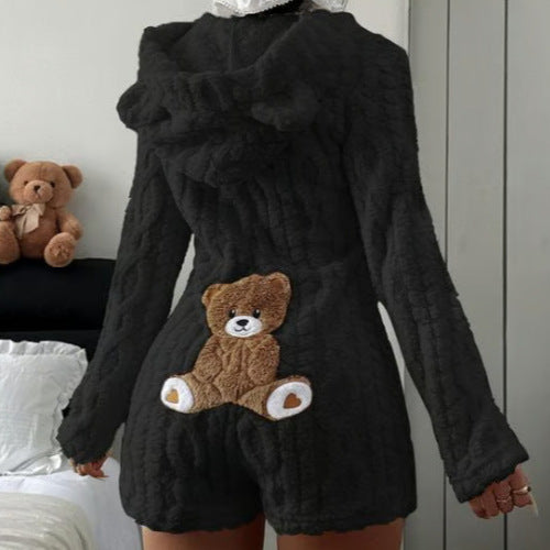 Women's plush hooded casual wear