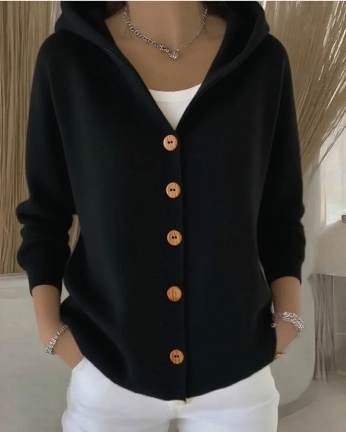 Button Knit Hooded Cardigan Jacket