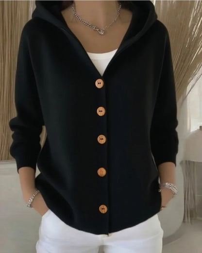 Button Knit Hooded Cardigan Jacket