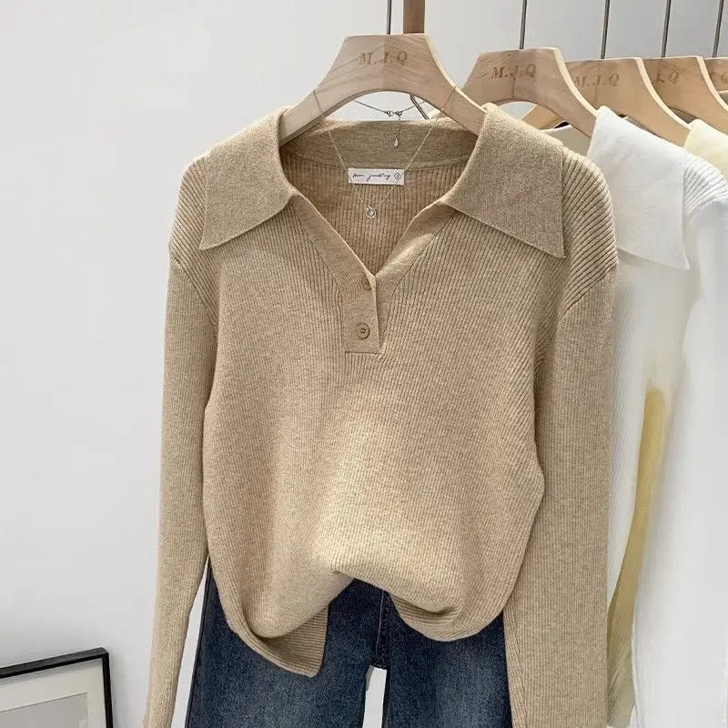 Chic Polo Collar Knit Pullover