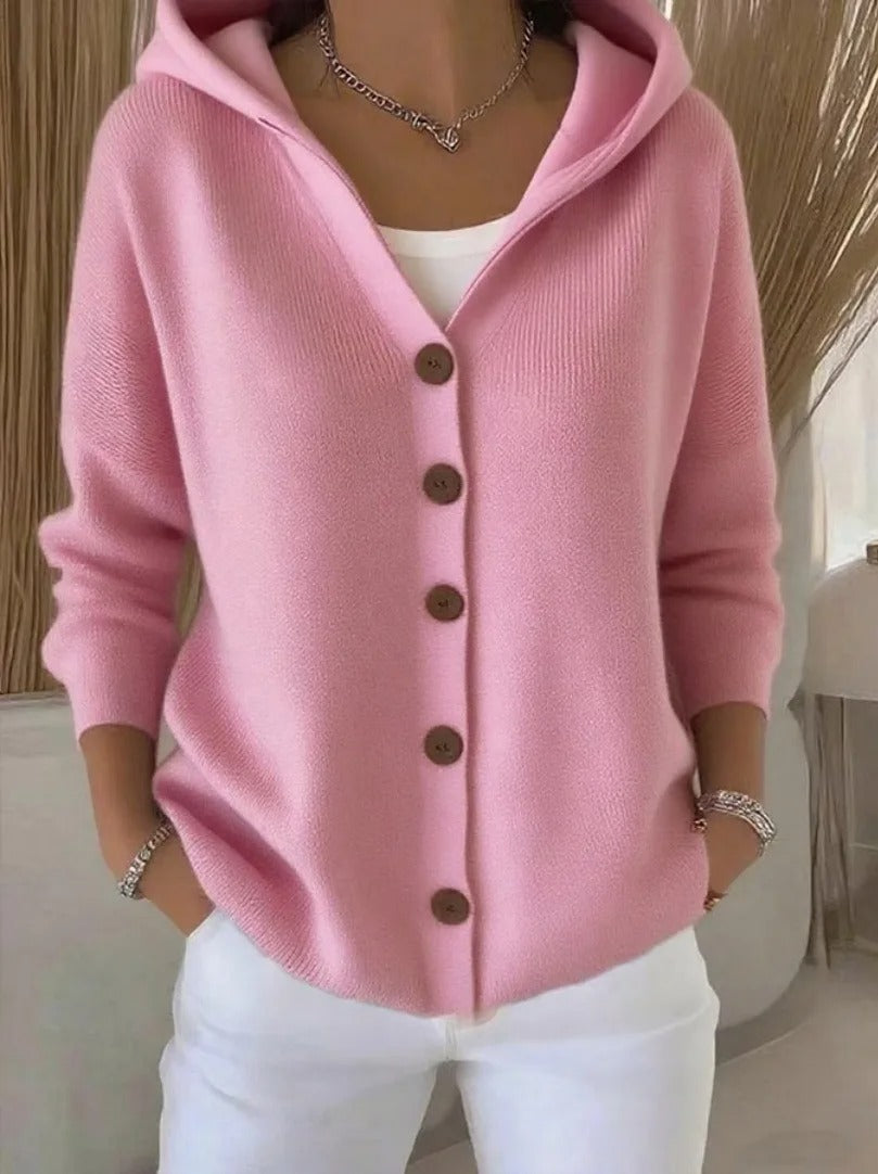 Button Knit Hooded Cardigan Jacket