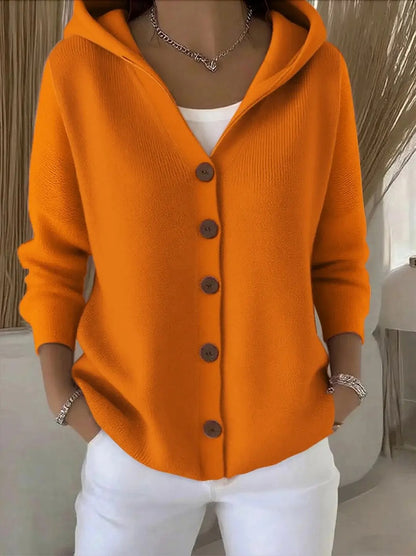 Button Knit Hooded Cardigan Jacket