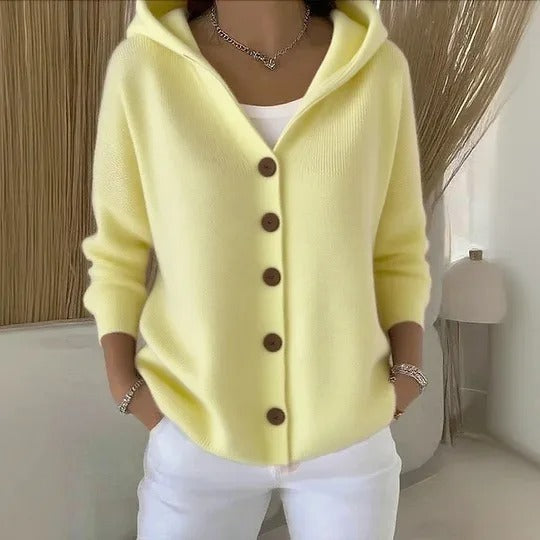 Button Knit Hooded Cardigan Jacket
