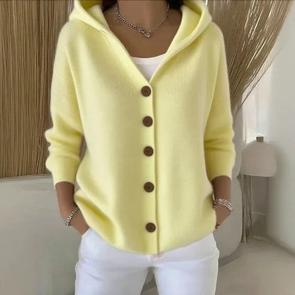 Button Knit Hooded Cardigan Jacket