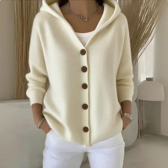 Button Knit Hooded Cardigan Jacket