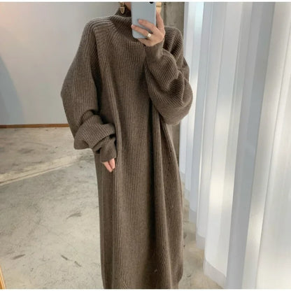 Korean Striped Knit Maxi Sweater Dress