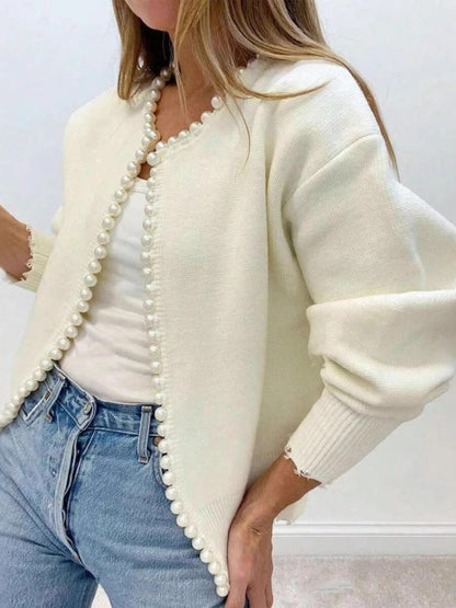 Pearl-Trim Elegant Knit Cardigan