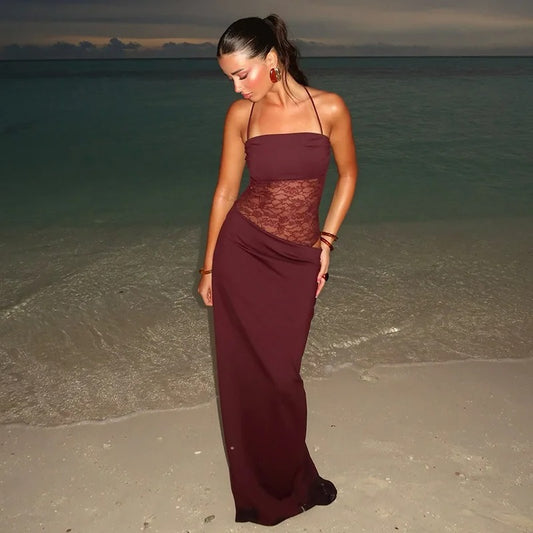 Lace Bloom Backless Maxi