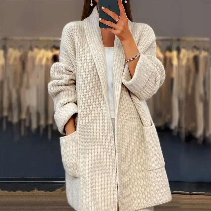 Thick V-Neck Knit Open Cardigan