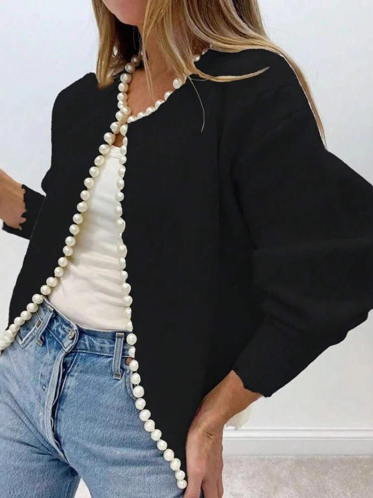 Pearl-Trim Elegant Knit Cardigan