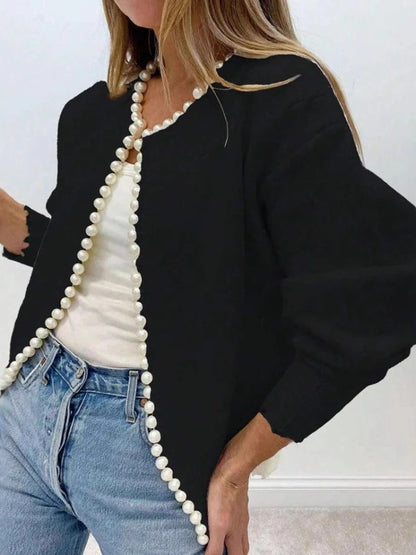Pearl-Trim Elegant Knit Cardigan