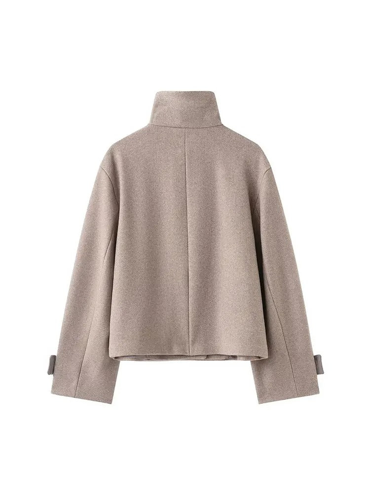 Stand-Collar Single-Breasted Short Coat