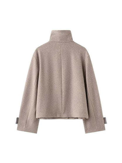 Stand-Collar Single-Breasted Short Coat
