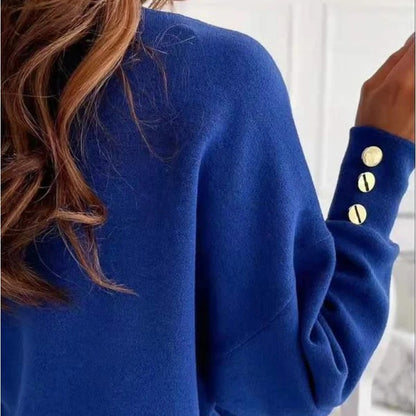 V-Neck Button Knit Office Pullover