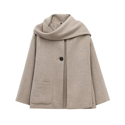INS Scarf-Detail Round-Neck Winter Warm Coat