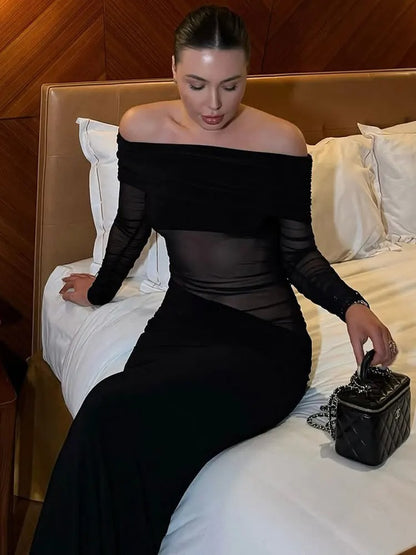 One Shoulder Mesh Dress