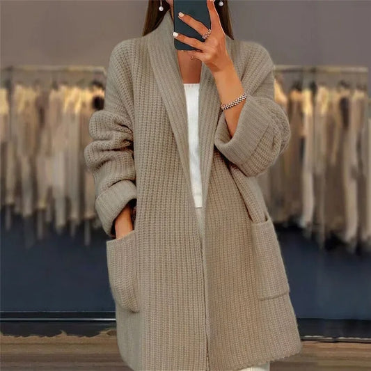 Thick V-Neck Knit Open Cardigan