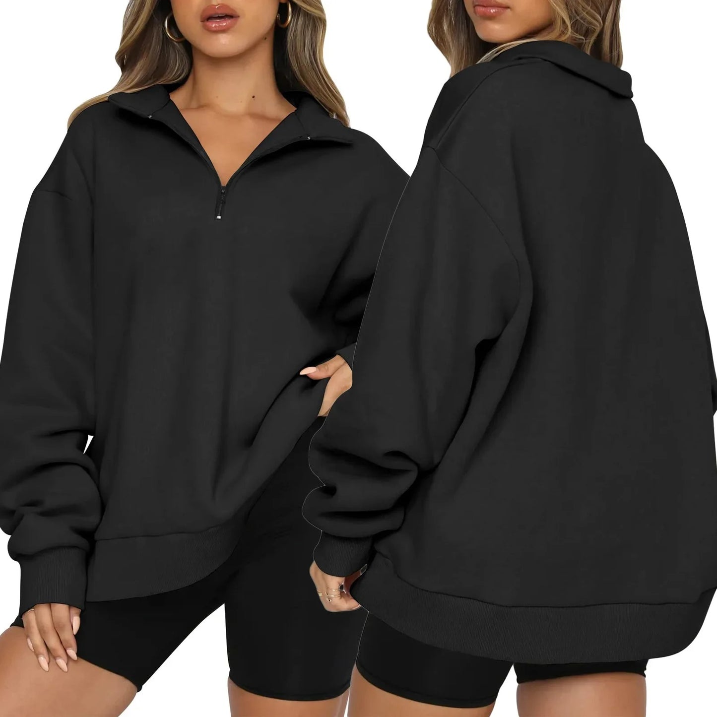 Loose Zip-Collar Hoodie Sweatshirt