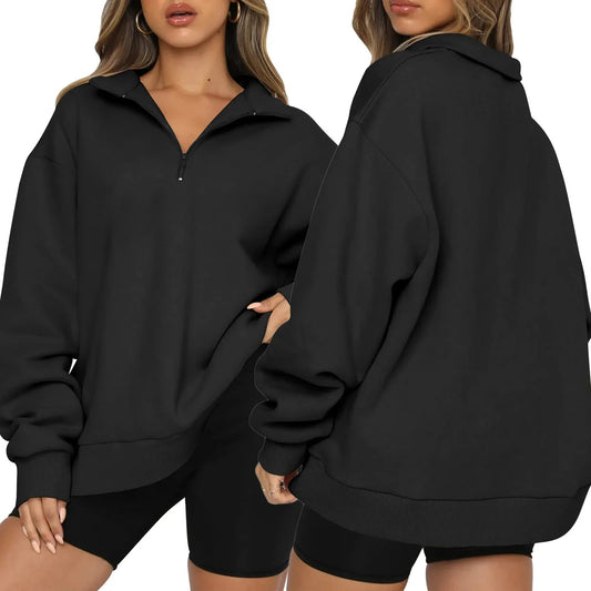 Loose Zip-Collar Hoodie Sweatshirt