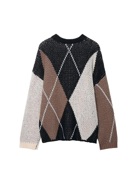 Plaid Knit Oversized Sweater – O-Neck Edition