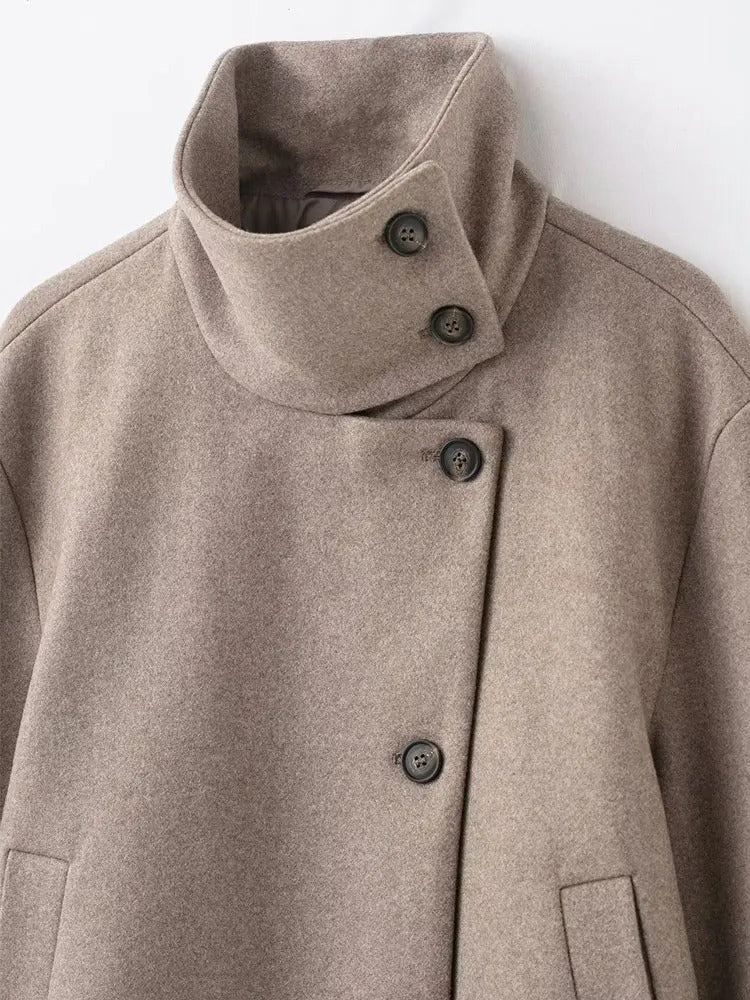 Stand-Collar Single-Breasted Short Coat